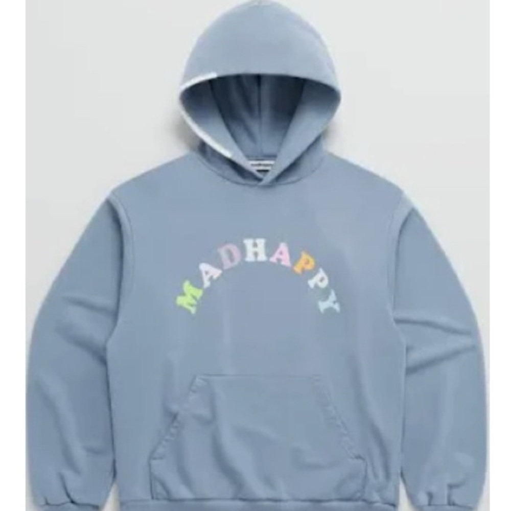 Madhappy Hoodie in Blue with Multicolor Logo and embroidered hood